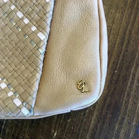 Elliot Lucca | Nude Leather Crossbody Bag w/Woven Pannel with Silver - Picture 3 of 11